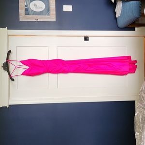 Lord and Taylor LA Femme Neon Pink Dress with ruching and strappy back